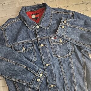 Vintage Tommy Hilfiger Jeans Denim Jacket Size Large Mens Y2K Logo 2001‎